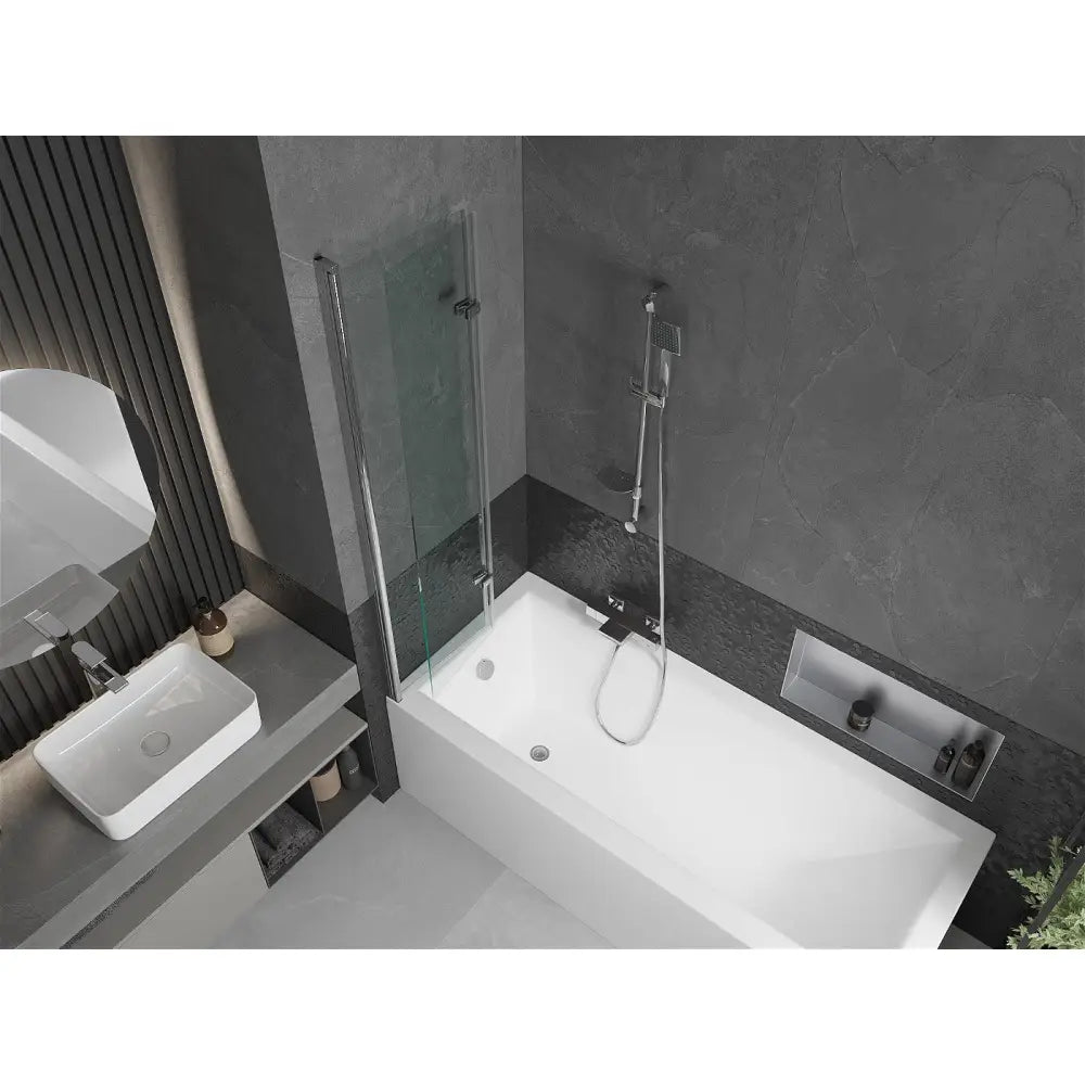 Mexen Cubik Rektangulært Badekar 160x70 Cm med Kabinett og 2-delt Dusjdør 80 Cm Gjennomsiktig Krom - 550316070x