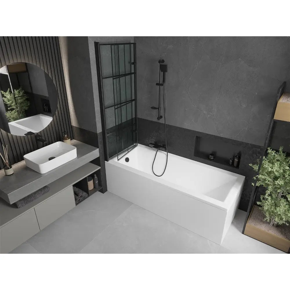 Mexen Cubik Rektangulært Badekar 160x70 Cm med Kabinett og 2-delt Dusjvegg 120 Cm Svart Mønster - 550316070x