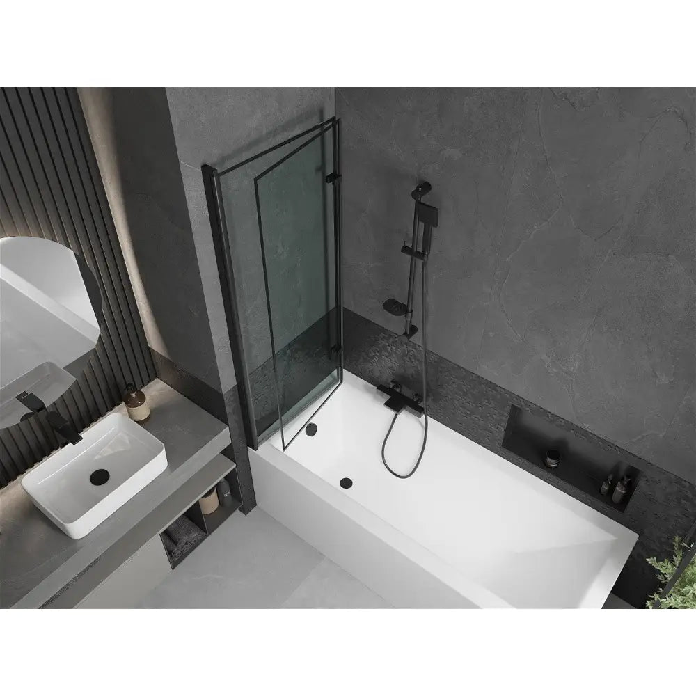 Mexen Cubik Rektangulært Badekar 160x70 Cm med Kabinett og 2-delt Skjerm 120 Cm Svart Mønster - 550316070x