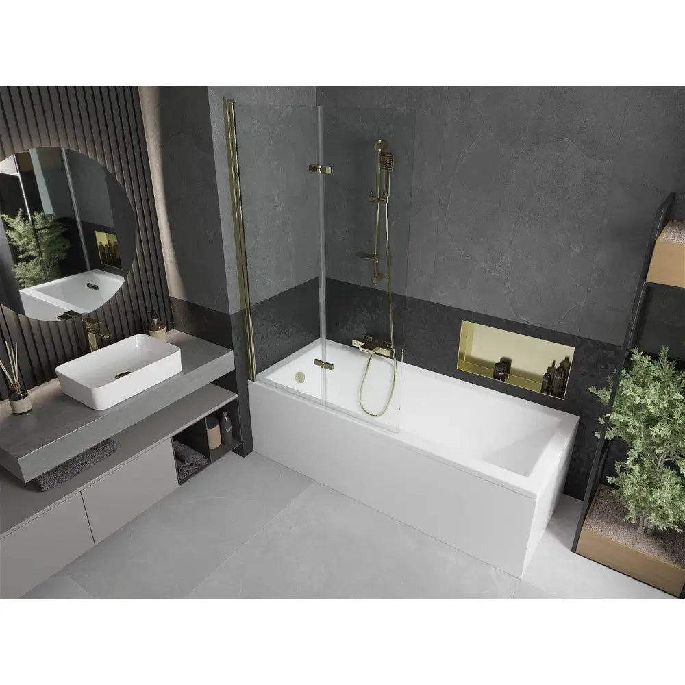 Mexen Cubik Rektangulært Badekar 160x70 Cm med Ombordkledning og 2-delt Dusjvegg 100 Cm Gjennomsiktig Gull - 550316070x