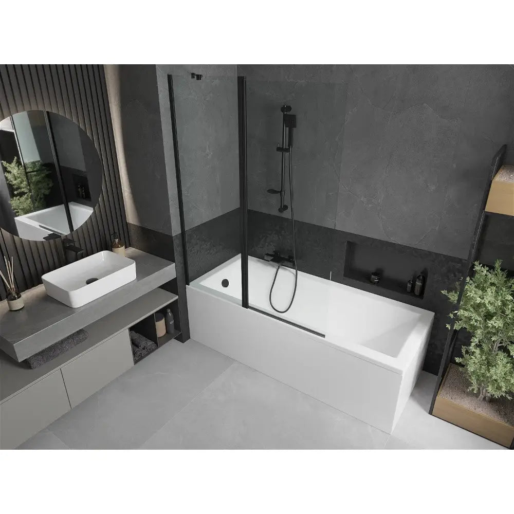 Mexen Cubik Rektangulært Badekar 170x70 Cm med Kabinett og Enkeltdørs Dusjvegg 120 Cm Gjennomsiktig Svart - 550317070x