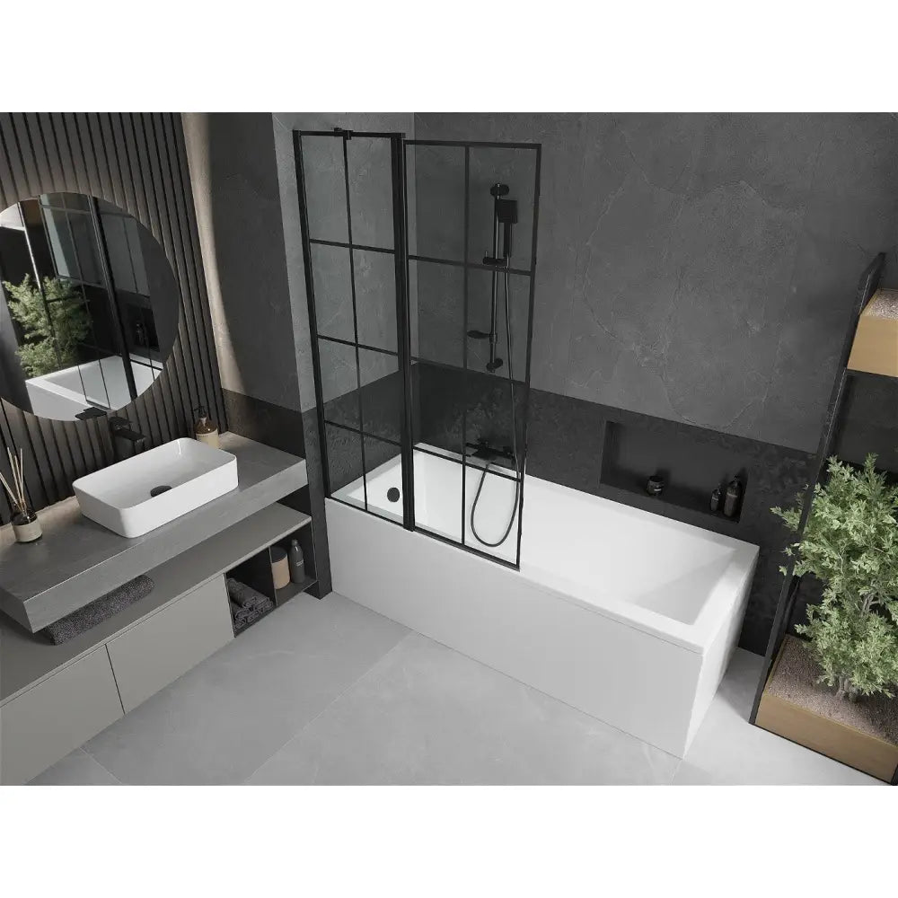 Mexen Cubik Rektangulært Badekar 170x70 Cm med Kabinett og Enkeltdørs Skjerm 100 Cm Svart Mønster - 550317070x