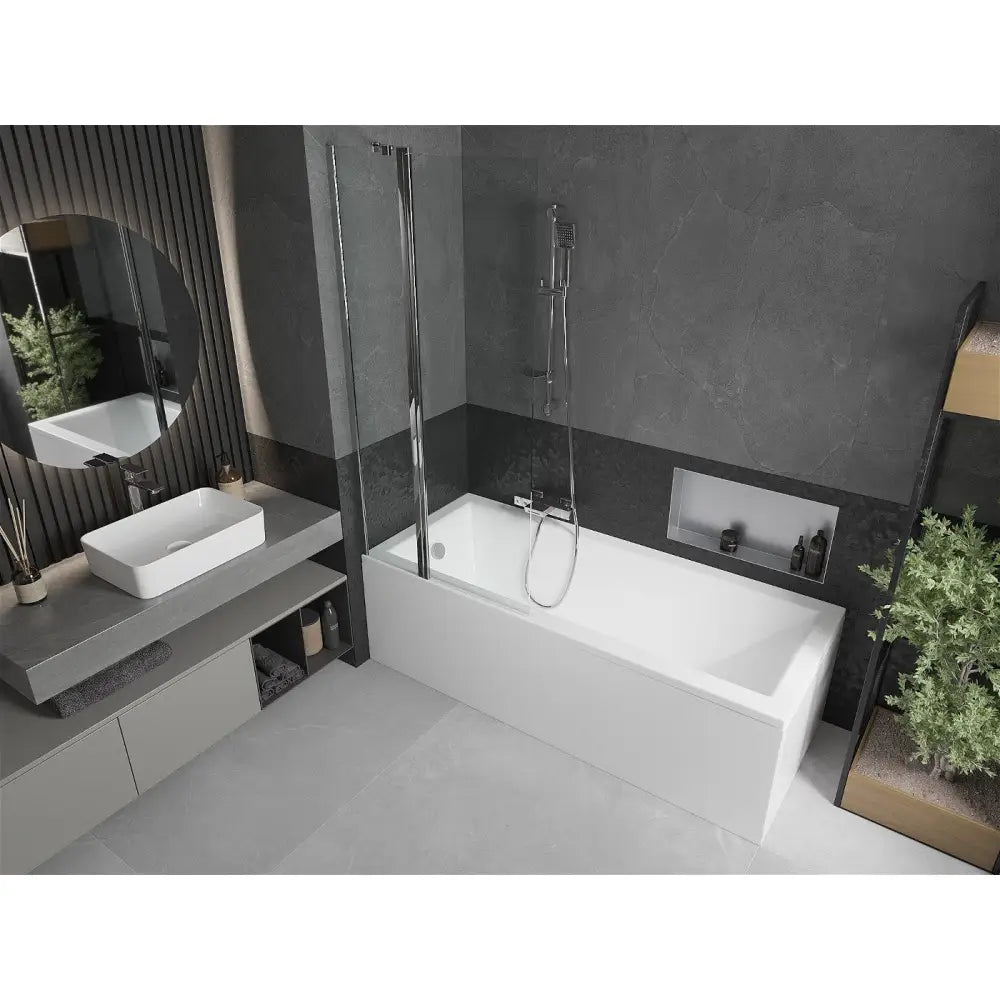 Mexen Cubik Rektangulært Badekar 170x70 Cm med Kabinett og Enkeltfløyels Dusjdør 80 Cm Gjennomsiktig Krom - 550317070x