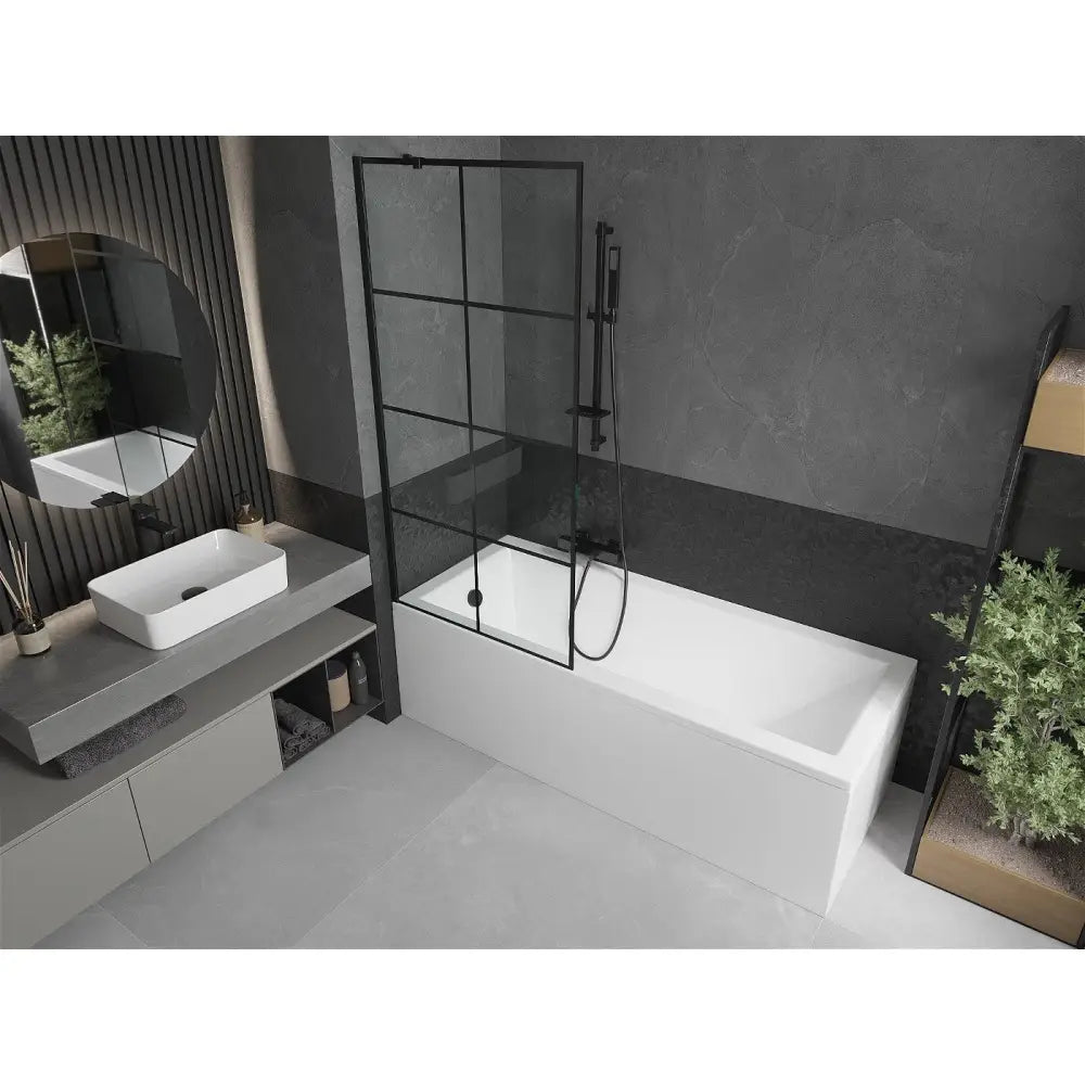 Mexen Cubik Rektangulært Badekar 170x70 Cm med Kabinett og Enkeltdørs Skjerm 80 Cm Svart Mønster - 550317070x