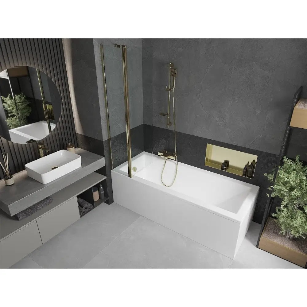 Mexen Cubik Rektangulært Badekar 170x70 Cm med Kabinett og Enkeltdørs 80 Cm Skjerm Gjennomsiktig Gull - 550317070x