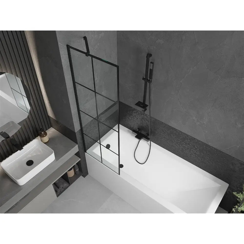 Mexen Cubik Rektangulært Badekar 170x70 Cm med Kabinett og Enkeltvegget 60 Cm Dusjvegg Svart Mønster - 550317070x