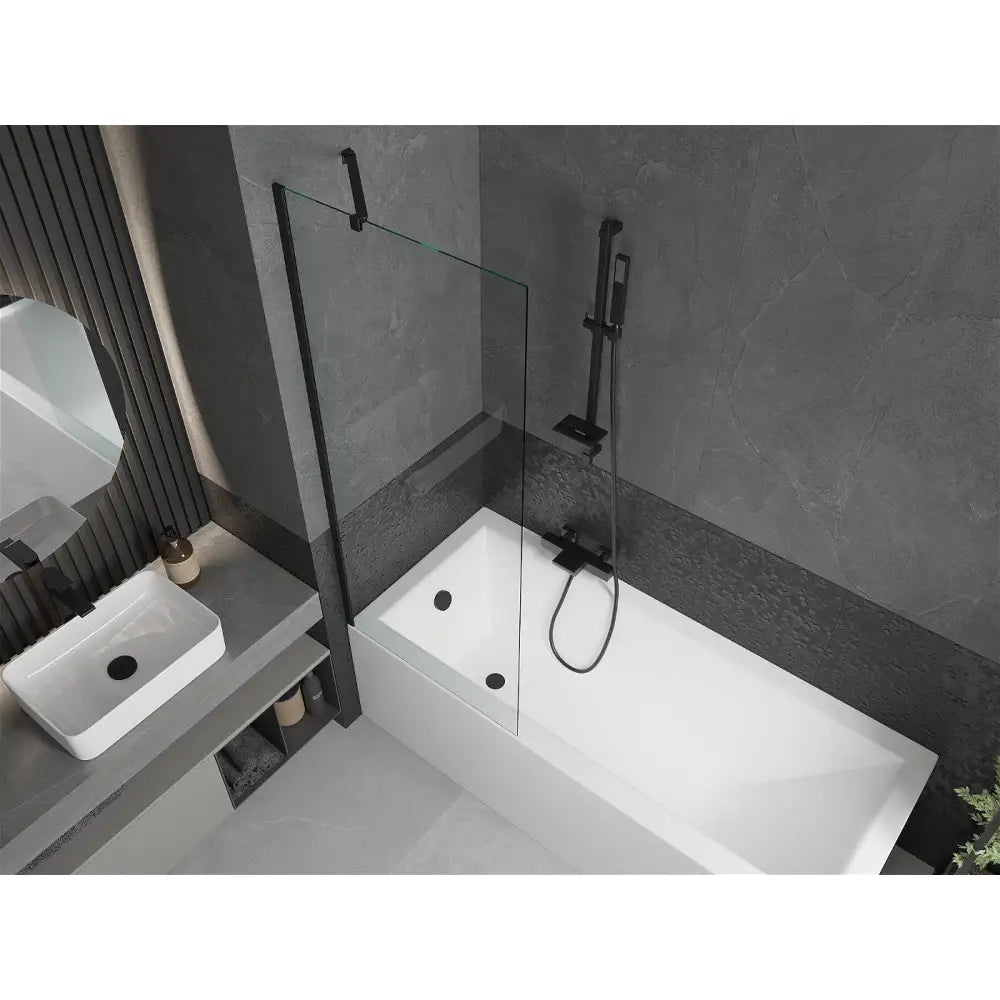 Mexen Cubik Rektangulært Badekar 170x70 Cm med Kabinett og Enkeltdørs Dusjvegg 70 Cm Gjennomsiktig Svart - 550317070x