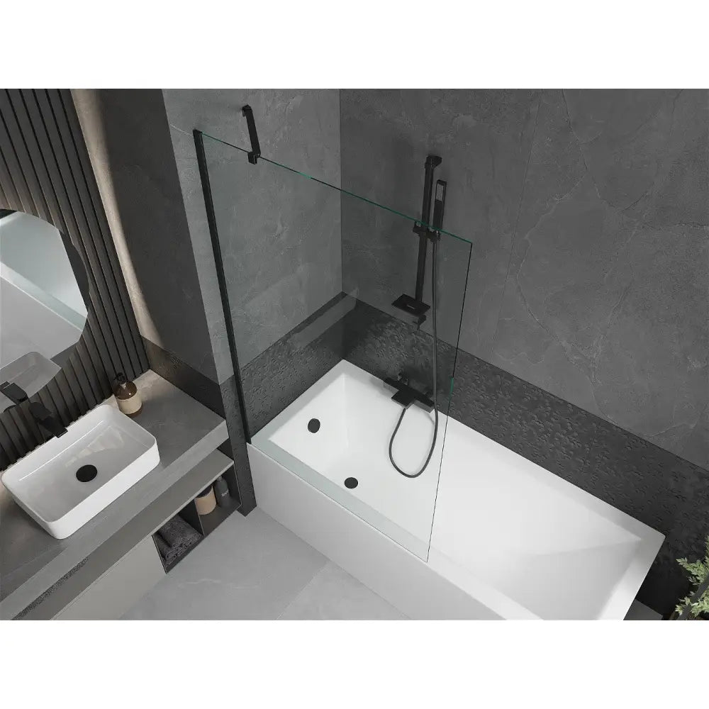 Mexen Cubik Rektangulært Badekar 170x70 Cm med Kabinett og Enkeltdør 100 Cm Skjerm Gjennomsiktig Sort - 550317070x