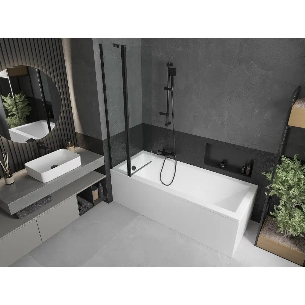 Mexen Cubik Rektangulært Badekar 170x70 Cm med Kabinett og 1-dørs 80 Cm Dusjvegg Gjennomsiktig Svart - 550317070x