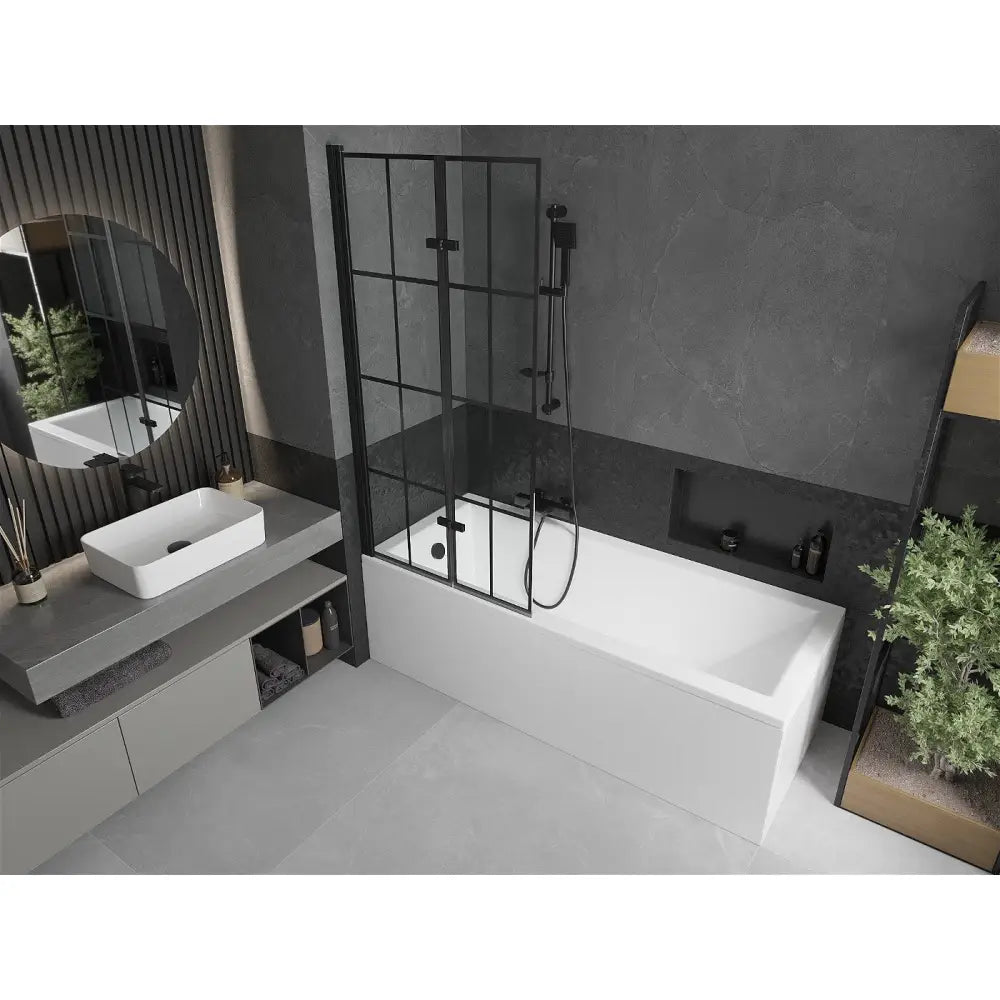 Mexen Cubik Rektangulært Badekar 170x70 Cm med Kabinett og 2-delt Dusjvegg 80 Cm Svart Design - 550317070x