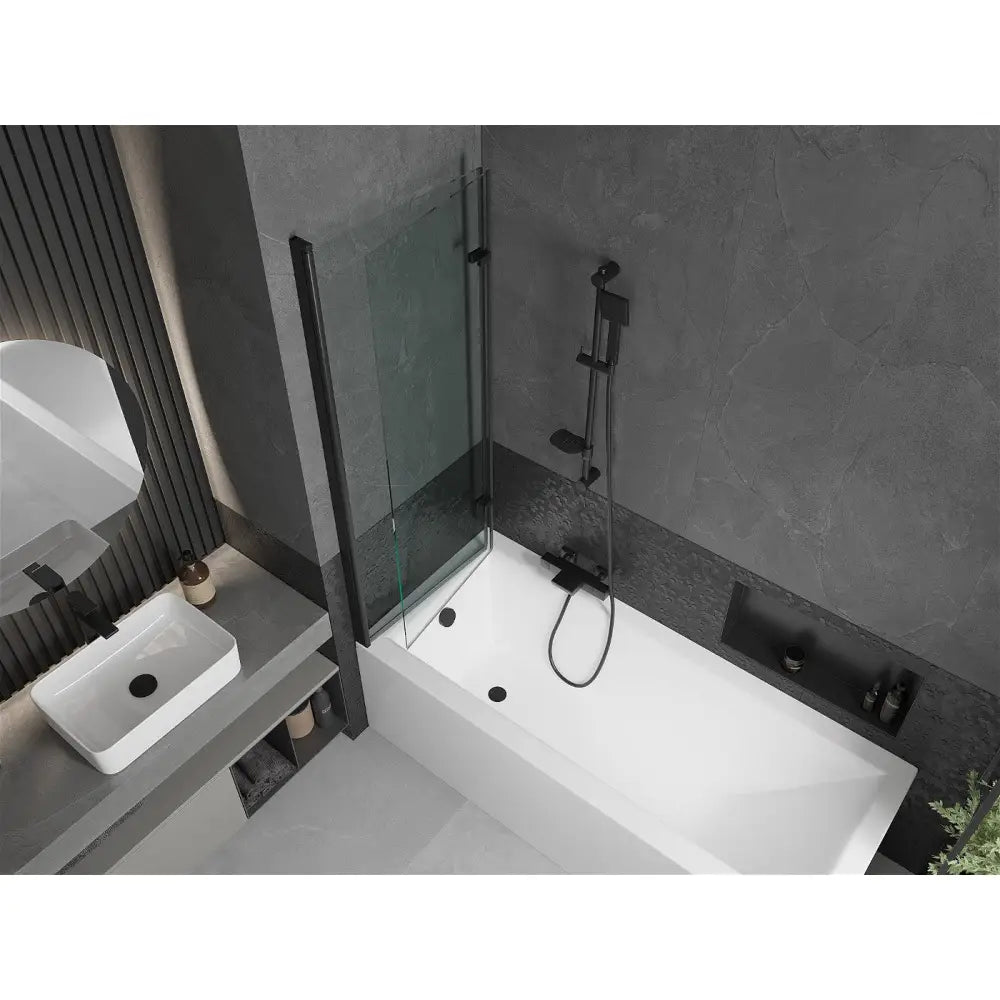 Mexen Cubik Rektangulært Badekar 170x70 Cm med Kabinett og 2-delt Dusjvegg 120 Cm Gjennomsiktig Svart - 550317070x