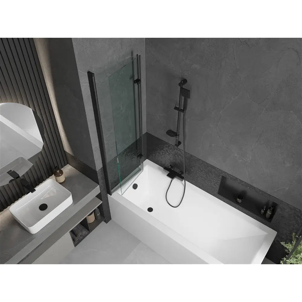 Mexen Cubik Rektangulært Badekar 170x70 Cm med Kabinett og 2-delt Dusjvegg 100 Cm Gjennomsiktig Svart - 550317070x
