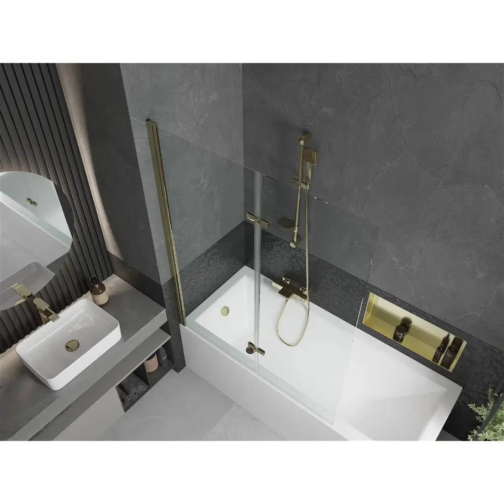 Mexen Cubik Rektangulært Badekar 170x70 Cm med Kabinett og 2-delt Dusjvegg 120 Cm Gjennomsiktig Gull - 550317070x