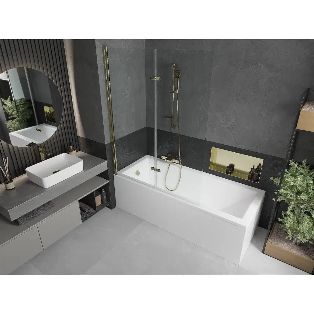 Mexen Cubik Rektangulært Badekar 170x70 Cm med Kabinett og 2-delt Dusjvegg 120 Cm Gjennomsiktig Gull - 550317070x