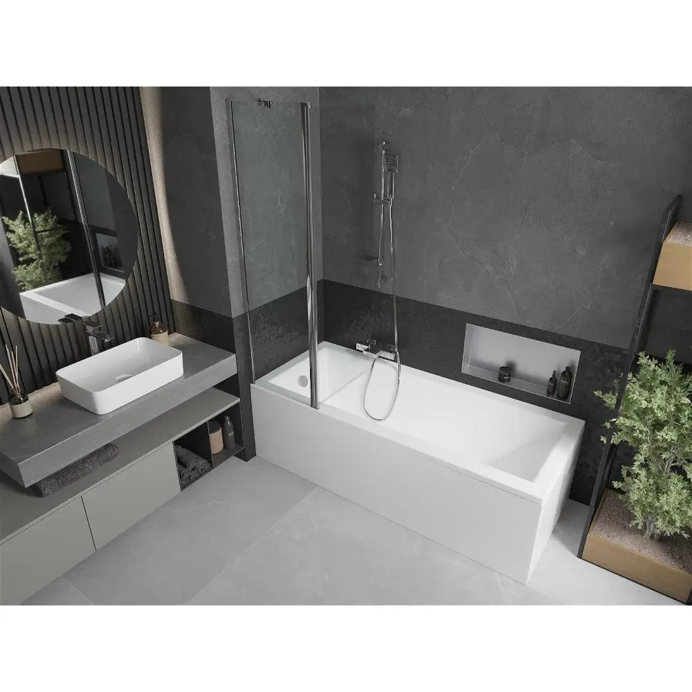 Mexen Cubik Rektangulært Badekar 170x70 Cm med Kabinett og En-dørs Dusjvegg 100 Cm Gjennomsiktig Krom - 550317070x