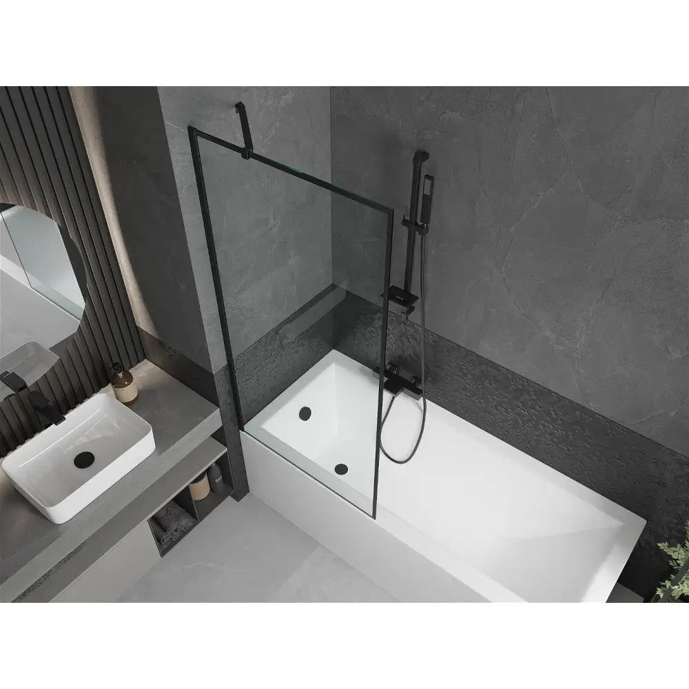 Mexen Cubik Rektangulært Badekar 170x70 Cm med Kabinett og Enkelt 80 Cm Dusjvegg Svart Mønster - 550317070x