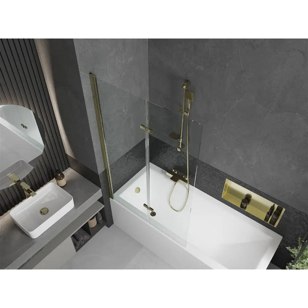 Mexen Cubik Rektangulært Badekar 170x70 Cm med Kabinett og To-delt Dusjdør 100 Cm Gjennomsiktig Gull - 550317070x