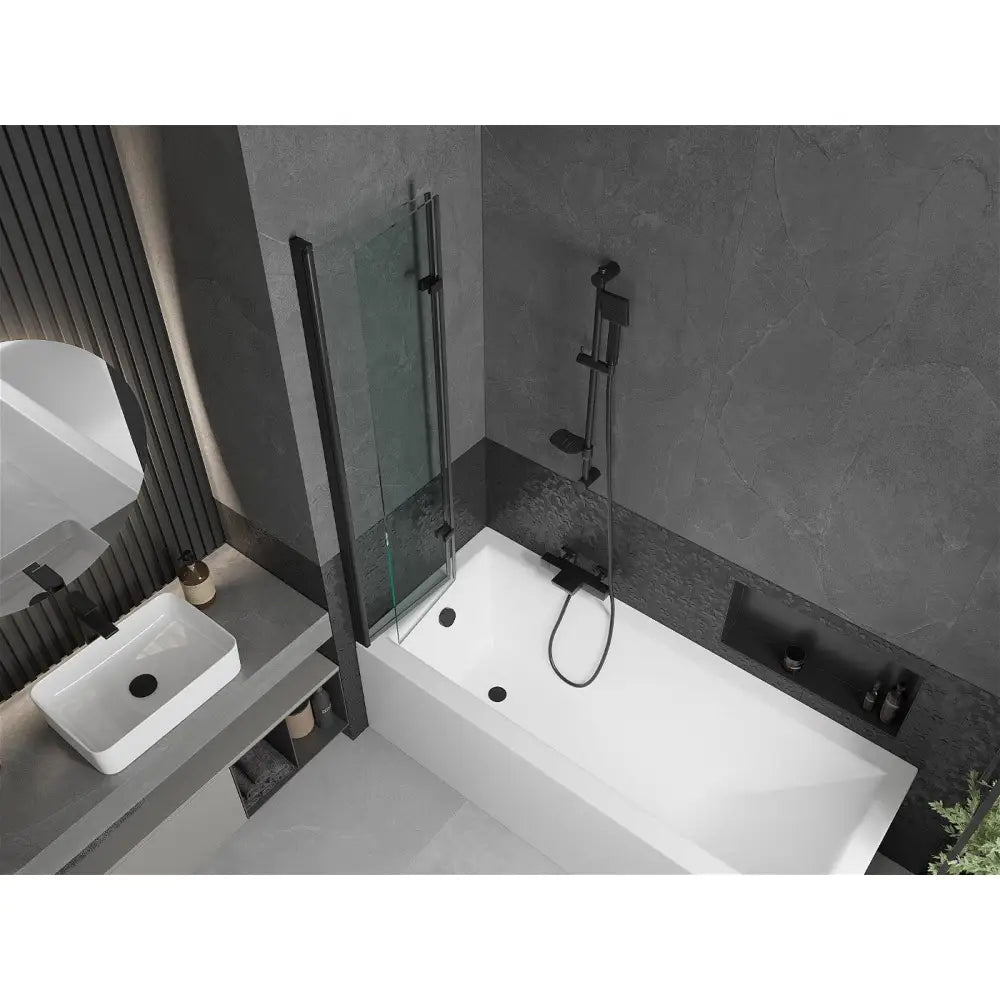 Mexen Cubik Rektangulært Badekar 170x70 Cm med Kledning og 2-delt Dusjvegg 80 Cm Gjennomsiktig Svart - 550317070x