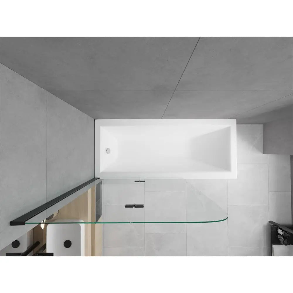 Mexen Cubik Rektangulært Badekar 170x70 Cm med Ombordstigning og 2-delt Dusjvegg 100 Cm Gjennomsiktig Svart - 550317070x