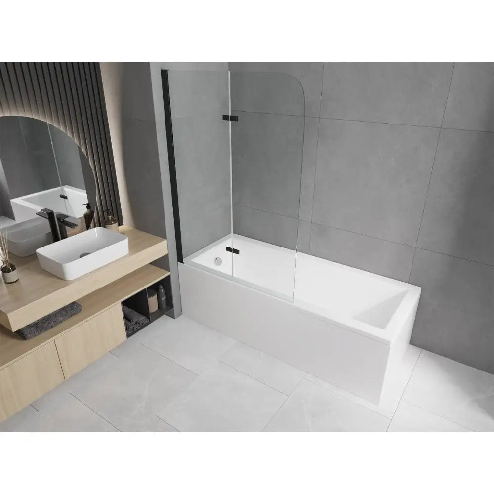Mexen Cubik Rektangulært Badekar 170x70 Cm med Ombordstigning og 2-delt Dusjvegg 100 Cm Gjennomsiktig Svart - 550317070x