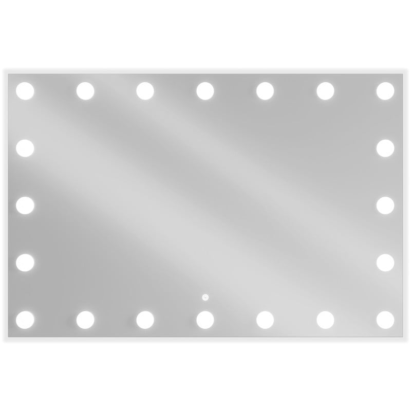 Speil med lys rektangulært LED-speil 100 x 80 cm sett rett forfra med hvite lys rundt kanten.