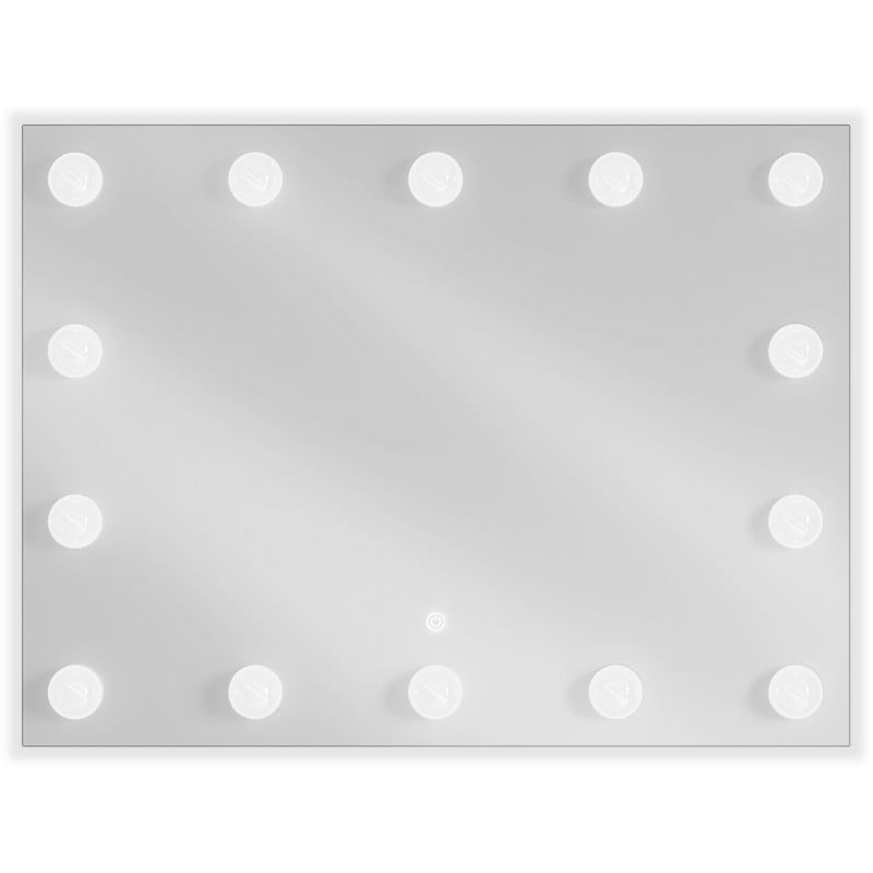 Speil med lys rektangulært LED-speil Mexen Dona med tolv runde lyspærer sett forfra.
