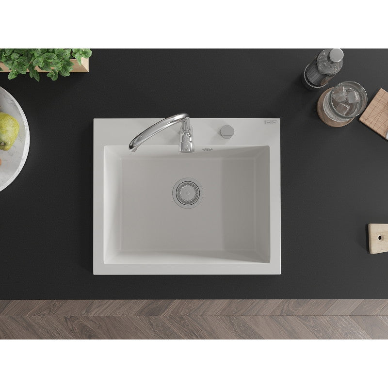 Mexen Elix hvit kjøkkenvask sett rett ovenfra med kum 530x380 mm