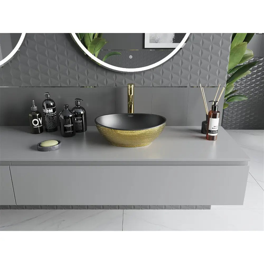 Mexen Elza Servant for Plassering på Benkeplate 40x33 Cm Matt Svart/gull Skjellmønster