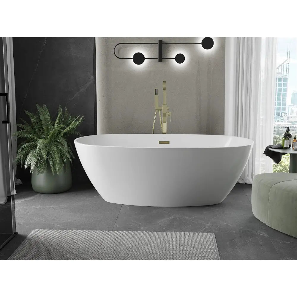 Mexen Eris Frittstående Badekar 155x80 Cm Hvit med Gull Overløp - 53441558000-g