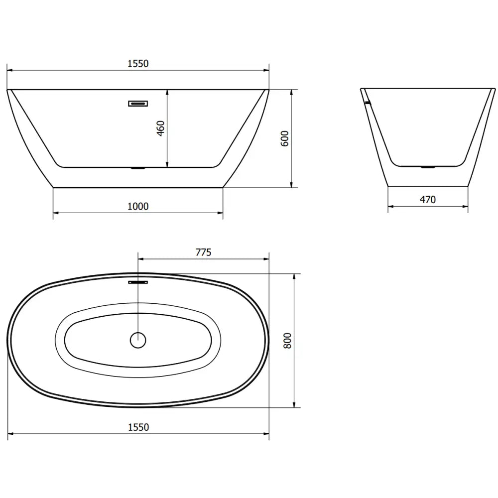 Mexen Eris Frittstående Badekar 155x80 Cm Hvit/svart Gull Overløp - 53441558075-g