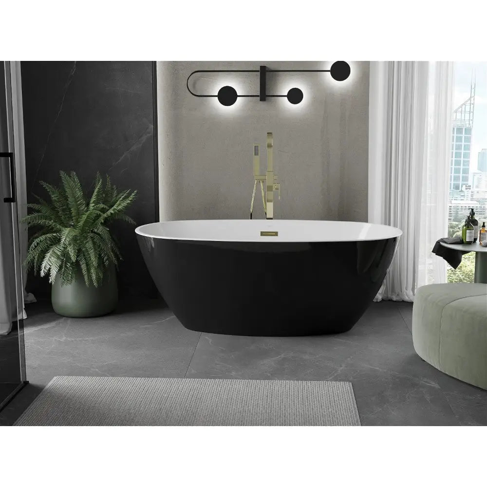 Mexen Eris Frittstående Badekar 155x80 Cm Hvit/svart Gull Overløp - 53441558075-g