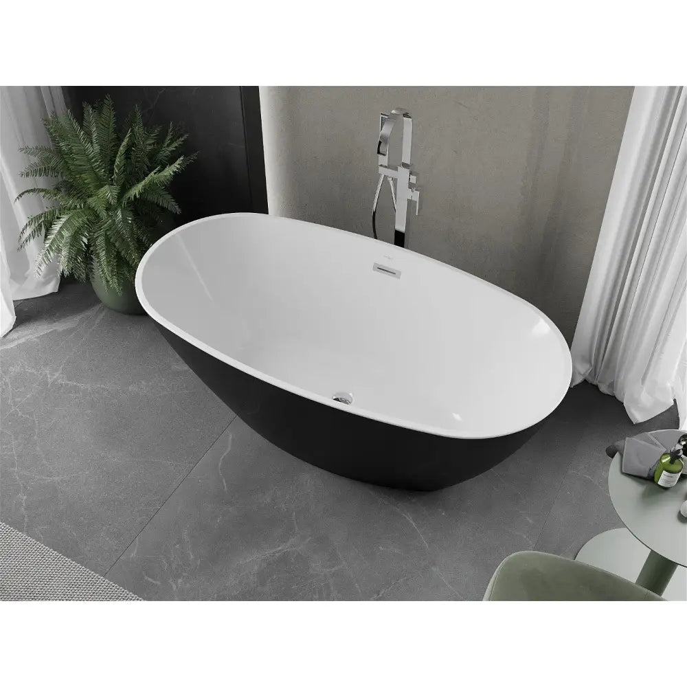 Mexen Eris Frittstående Badekar 155x80 Cm Hvit/svart Overløp Krom