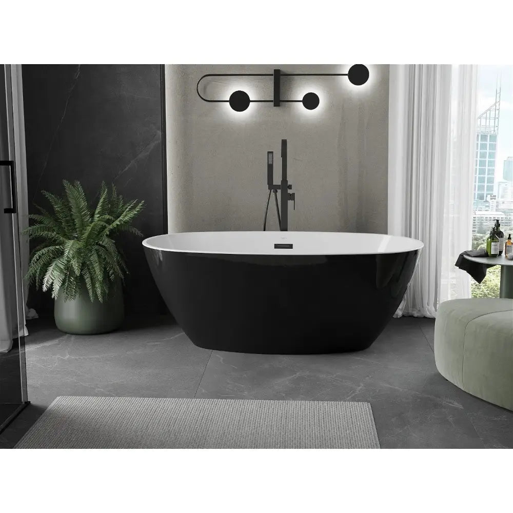 Mexen Eris Frittstående Badekar 155x80 Cm Hvit/svart Svart Overløp - 53441558075-b