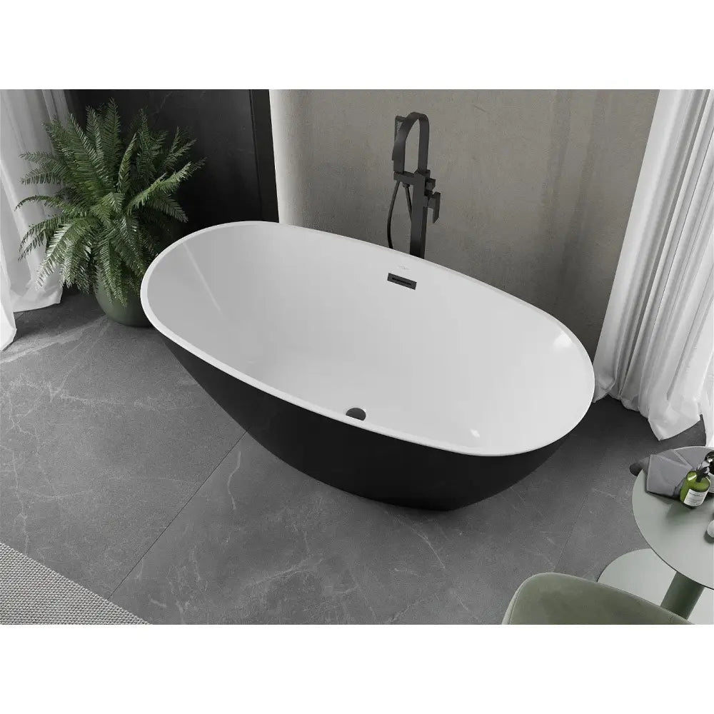 Mexen Eris Frittstående Badekar 155x80 Cm Hvit/svart Svart Overløp - 53441558075-b