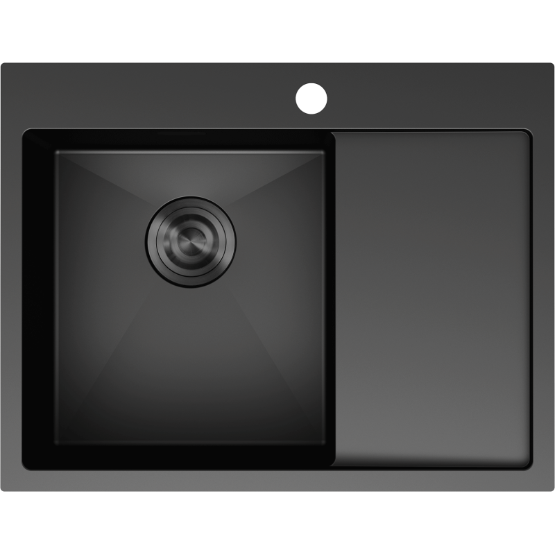 Stålvask Mexen Exar svart 1 kum sett ovenfra med avløp og avrenningsfelt til høyre.