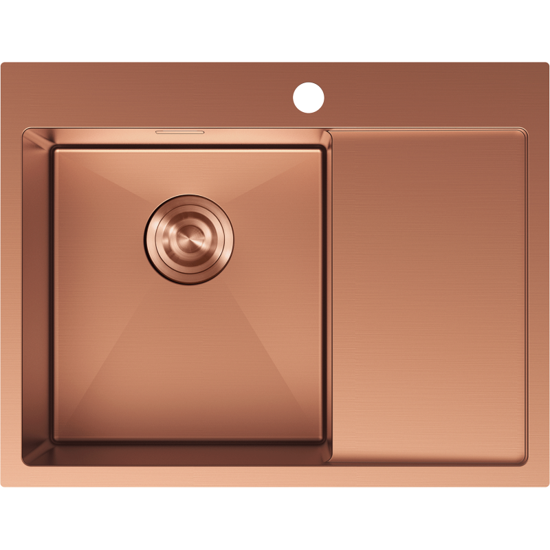 Stålvask Mexen Exar kobber 620 x 480 mm med ett kum til venstre og avrenningsfelt til høyre.