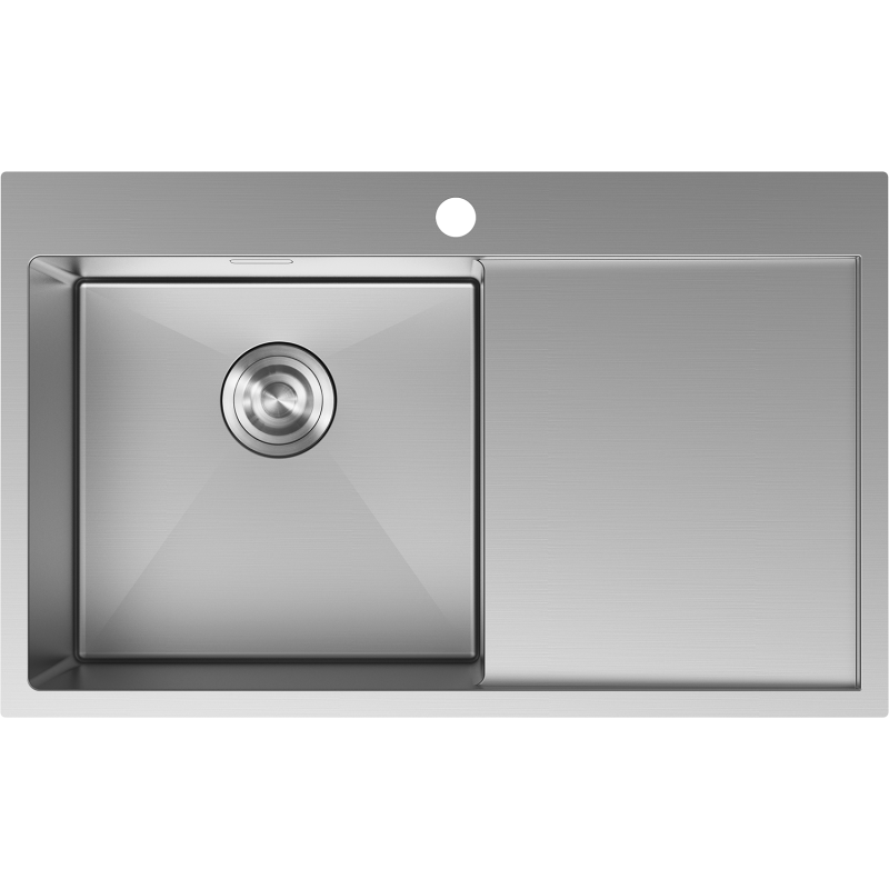 Stålvask Mexen Exar 780 x 480 mm sett ovenfra med venstre kum og høyre avrenningsflate.