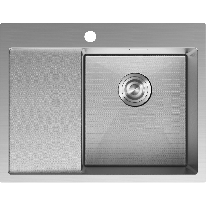 Stålvask Mexen Exar 620 x 480 mm med høyre kum og sekskantmønstret overflate sett ovenfra.