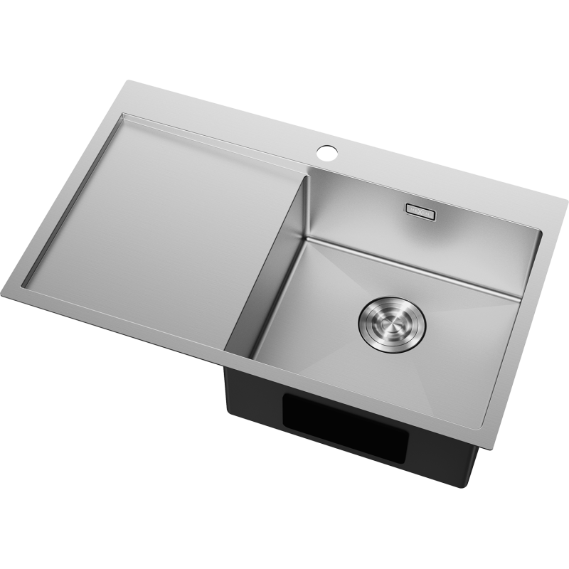 Kjøkkenvask Rustfritt Stål Mexen 6434781010p-01 med ett kum og venstre avrenner sett ovenfra.