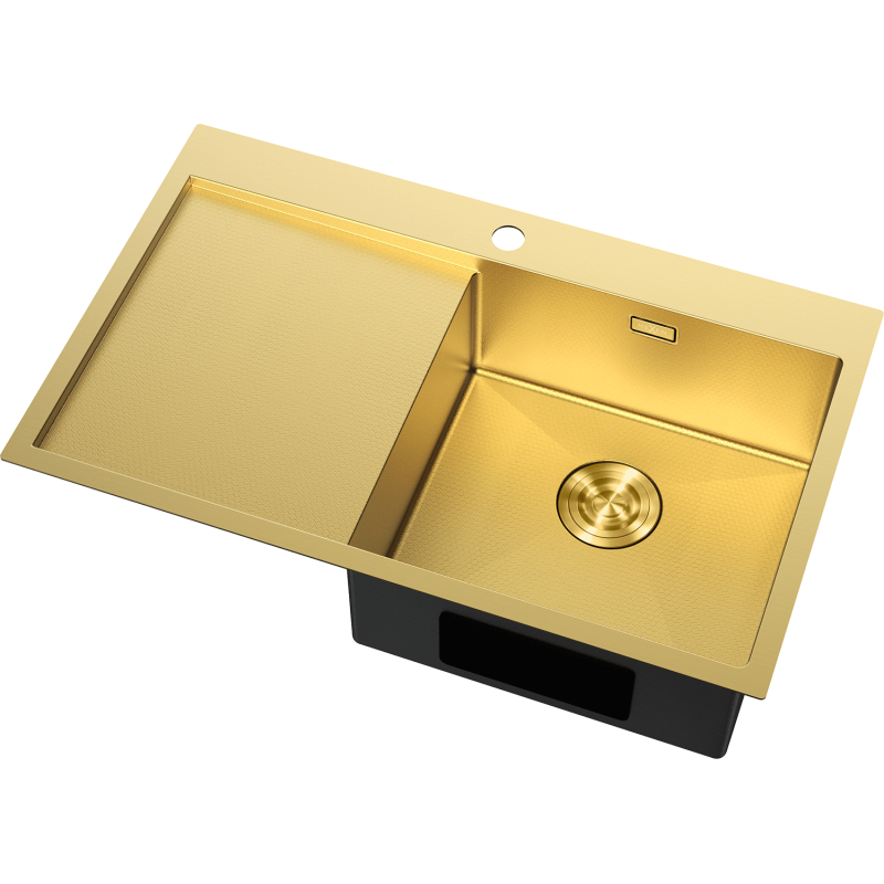 Kjøkkenvask Rustfritt Stål gullfarget Mexen 6434781010p-55hc med høyre kum og venstre avrenner.