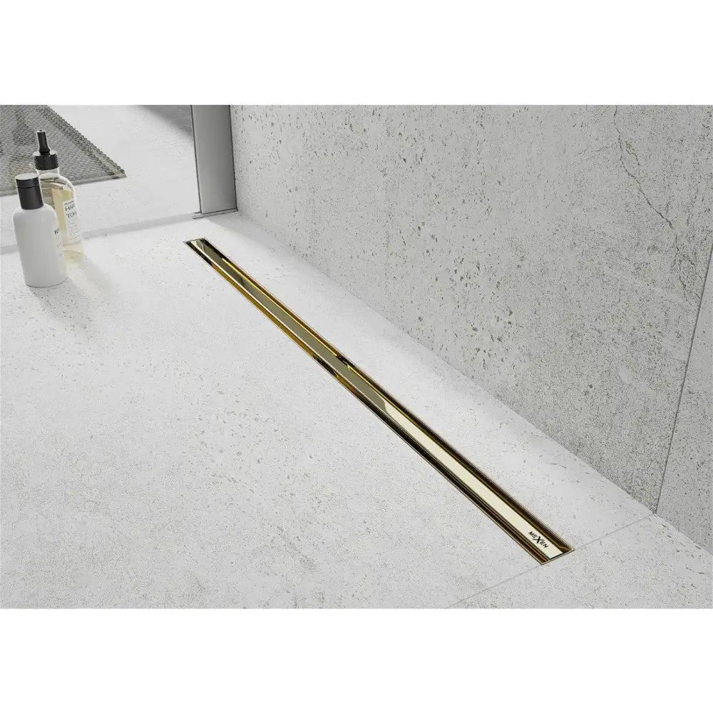 Mexen Flat 360° Slim Roterende Linjeavløp 100 Cm Gull