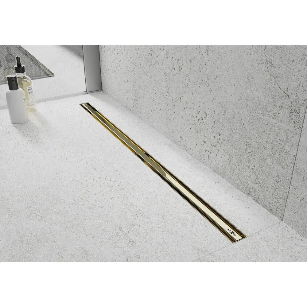 Mexen Flat 360° Slim Roterende Linjeavløp 120 Cm Gull