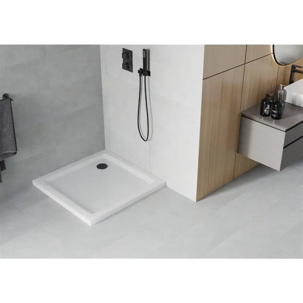Mexen Flat Dusjkar Kvadratisk Slim 70x70 Cm Hvit Svart Avløp - 40107070b