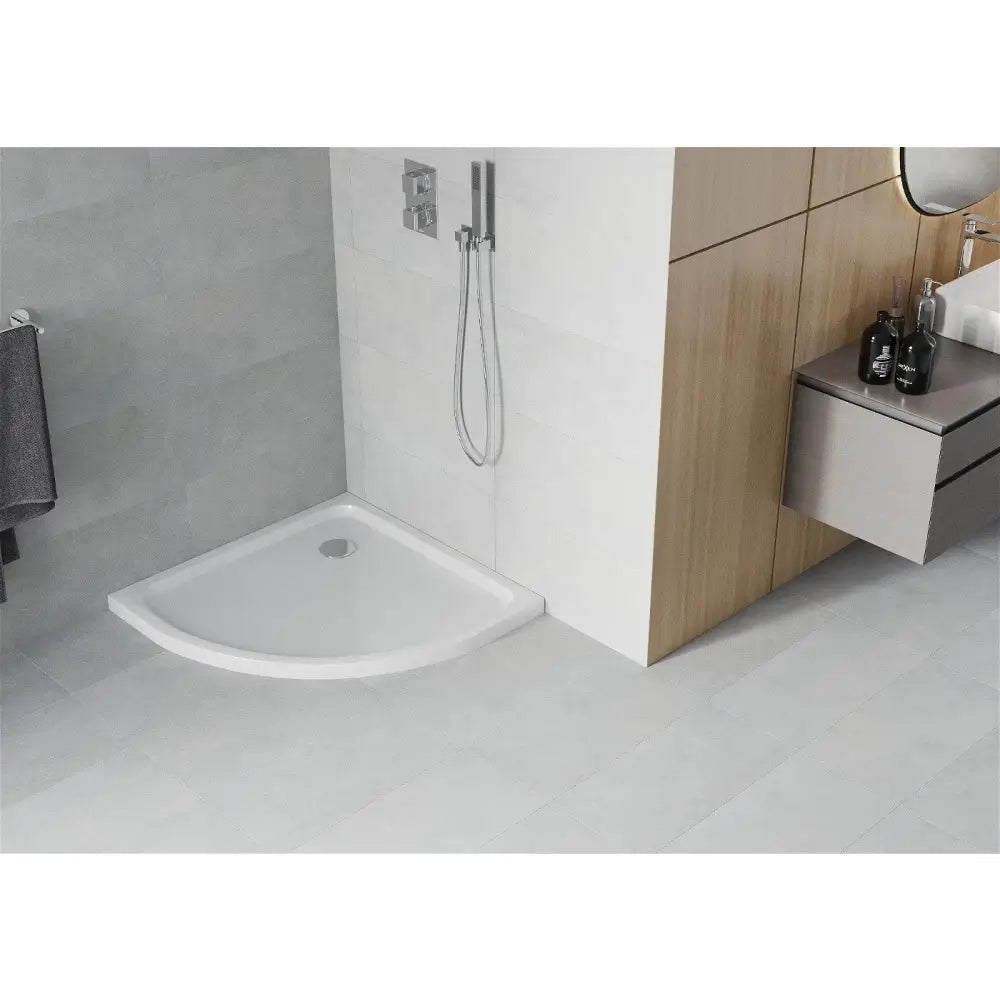Mexen Flat Halvrund Dusjbunn Slim 70x70 Cm Hvit Krom Avløp