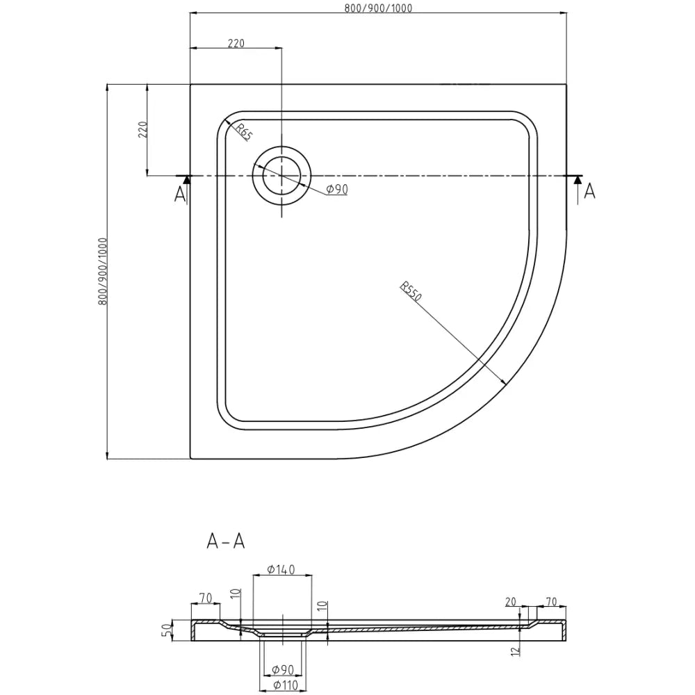 Mexen Flat Halvrund Slim Dusjbrett 80x80 Cm Hvit Gullfarget Avløp - 41108080g