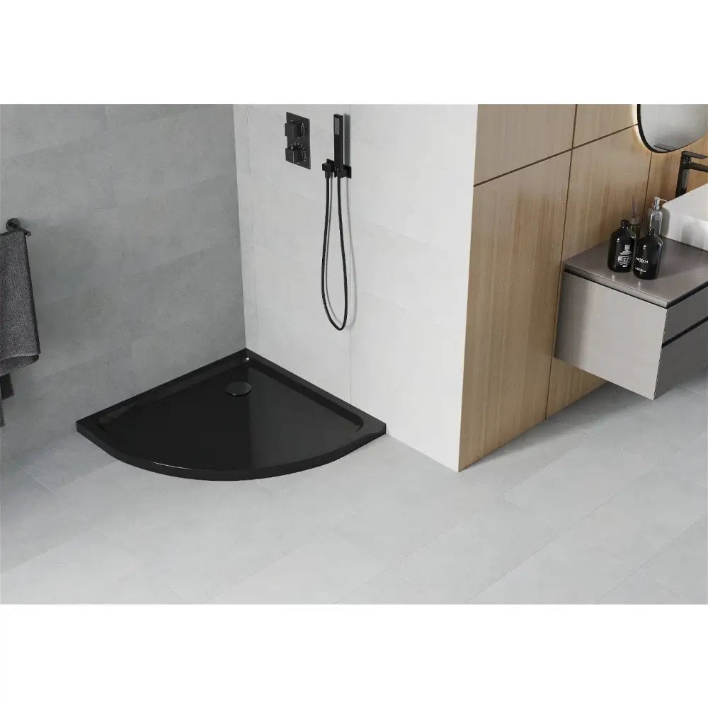 Mexen Flat Halvrund Slim Dusjbunn 100x100 Cm Svart med Svart Avløp - 41701010b