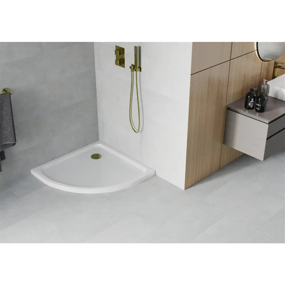 Mexen Flat Halvrund Slim Dusjkar 100x100 Cm Hvit Gull Avløp - 41101010g