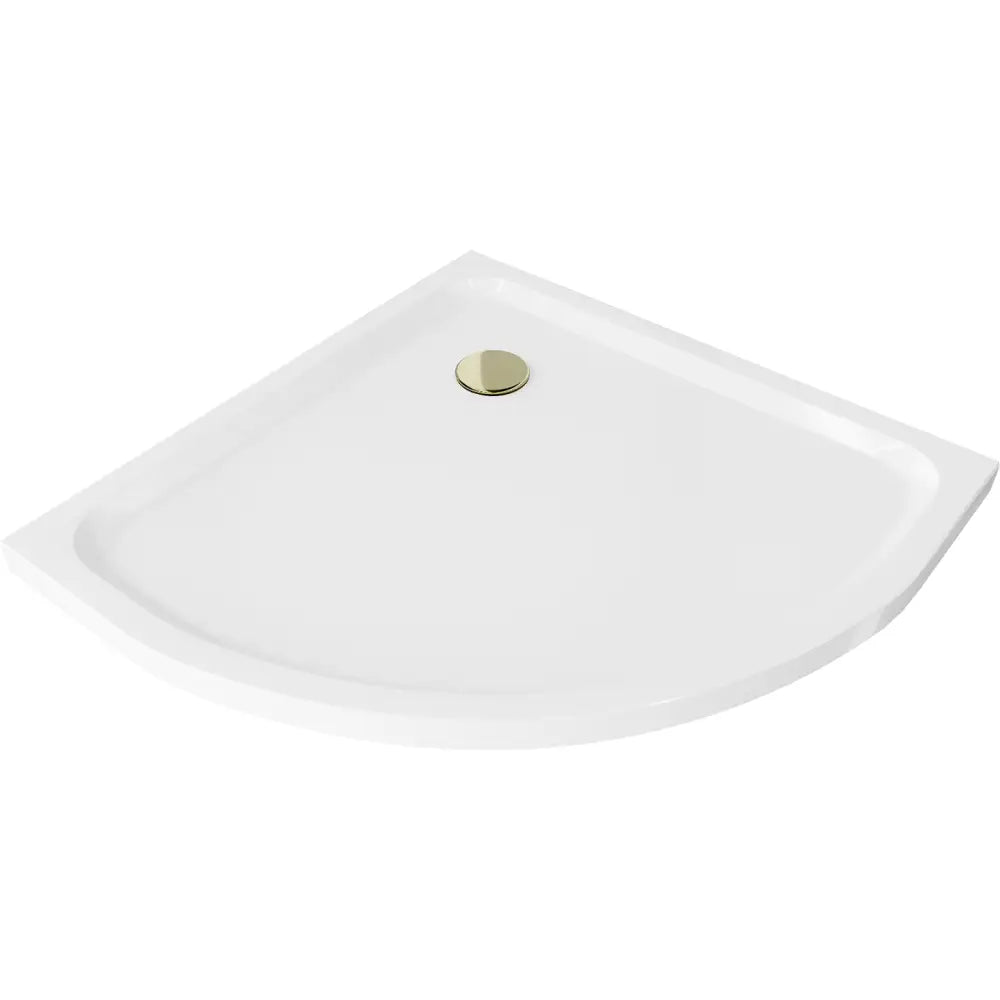 Mexen Flat Halvrund Slim Dusjkar 100x100 Cm Hvit Gull Avløp - 41101010g