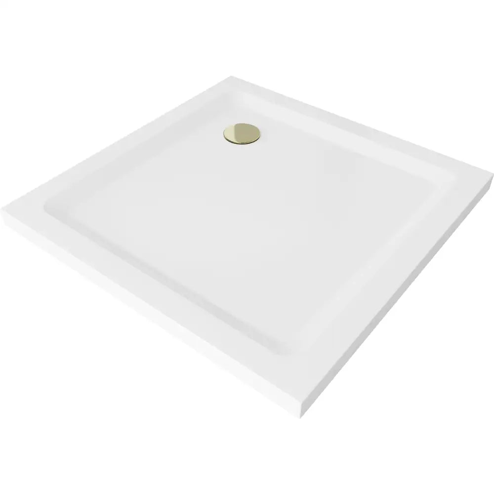 Mexen Flat Kvadratisk Dusjbrett Slim 70x70 Cm Hvit Gullfarget Sluk - 40107070g.