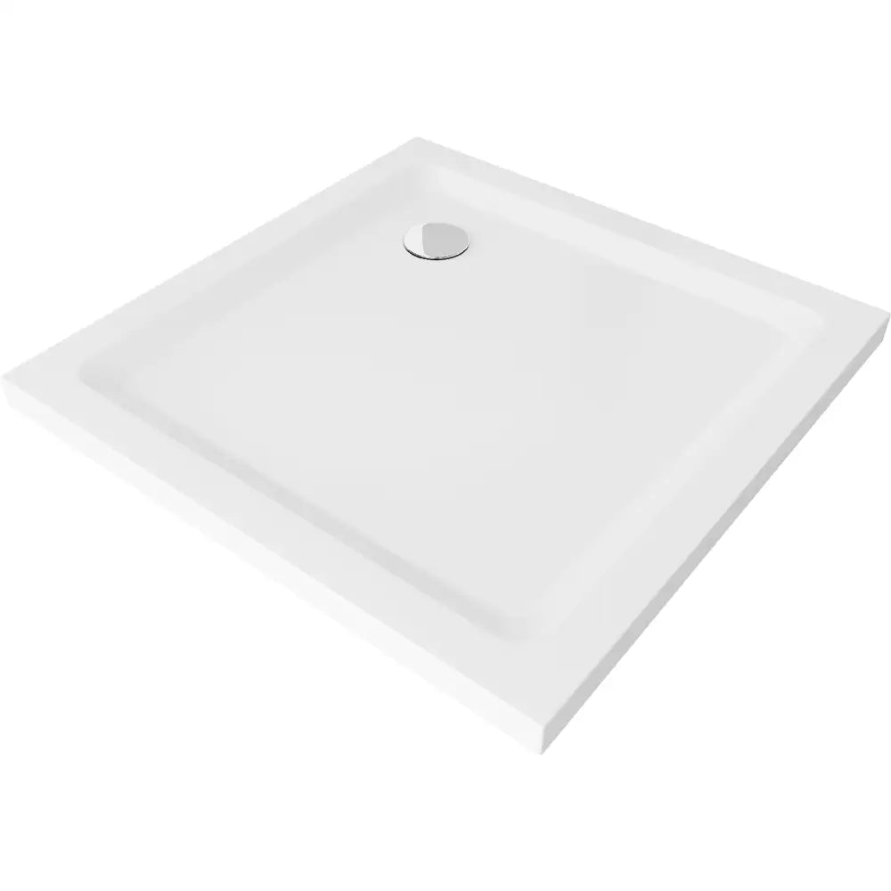 Mexen Flat Kvadratisk Slim Dusjbrett 70x70 Cm Hvit Krom Avløp